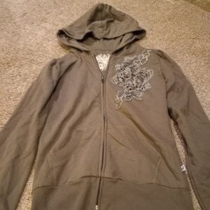 Self Esteem Olive Green Hoodie Jr Large Cutout Zip Up